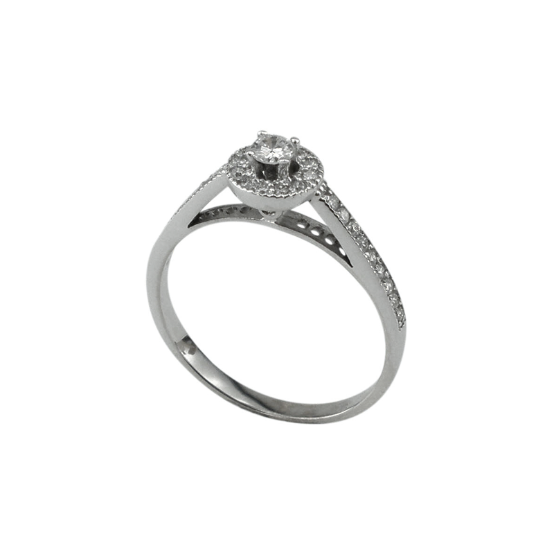 Годежен пръстен от бяло злато с диаманти 888401