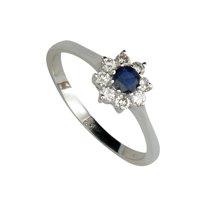 Златен пръстен със сапфир и диаманти 80961