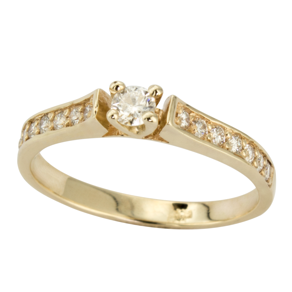 Годежен пръстен с диаманти от жълто злато 889778