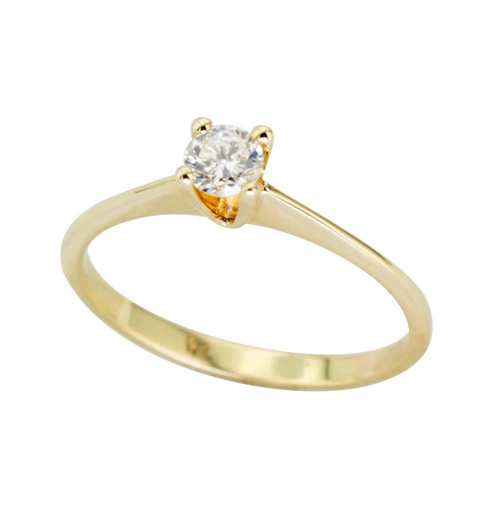 Класически годежен пръстен с диамант от жълто злато 889772