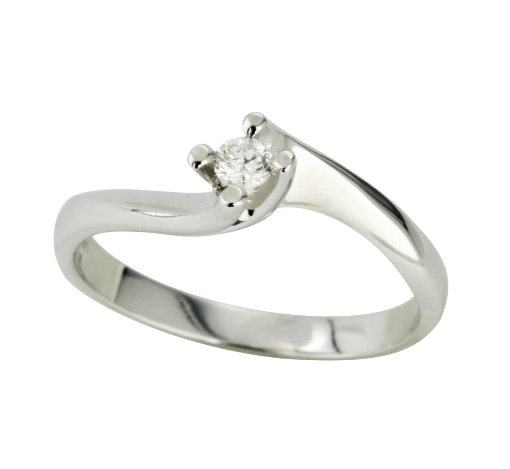 Елегантен годежен пръстен от бяло злато с диамант 889461