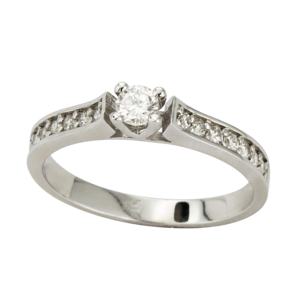 Стилен годежен пръстен от бяло злато с диаманти 889695