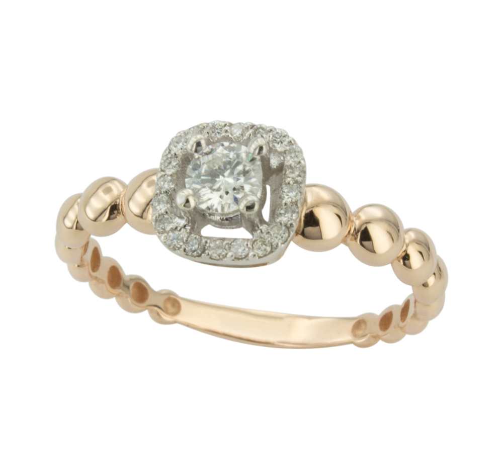Годежен пръстен от бяло и розово злато с диаманти 890073