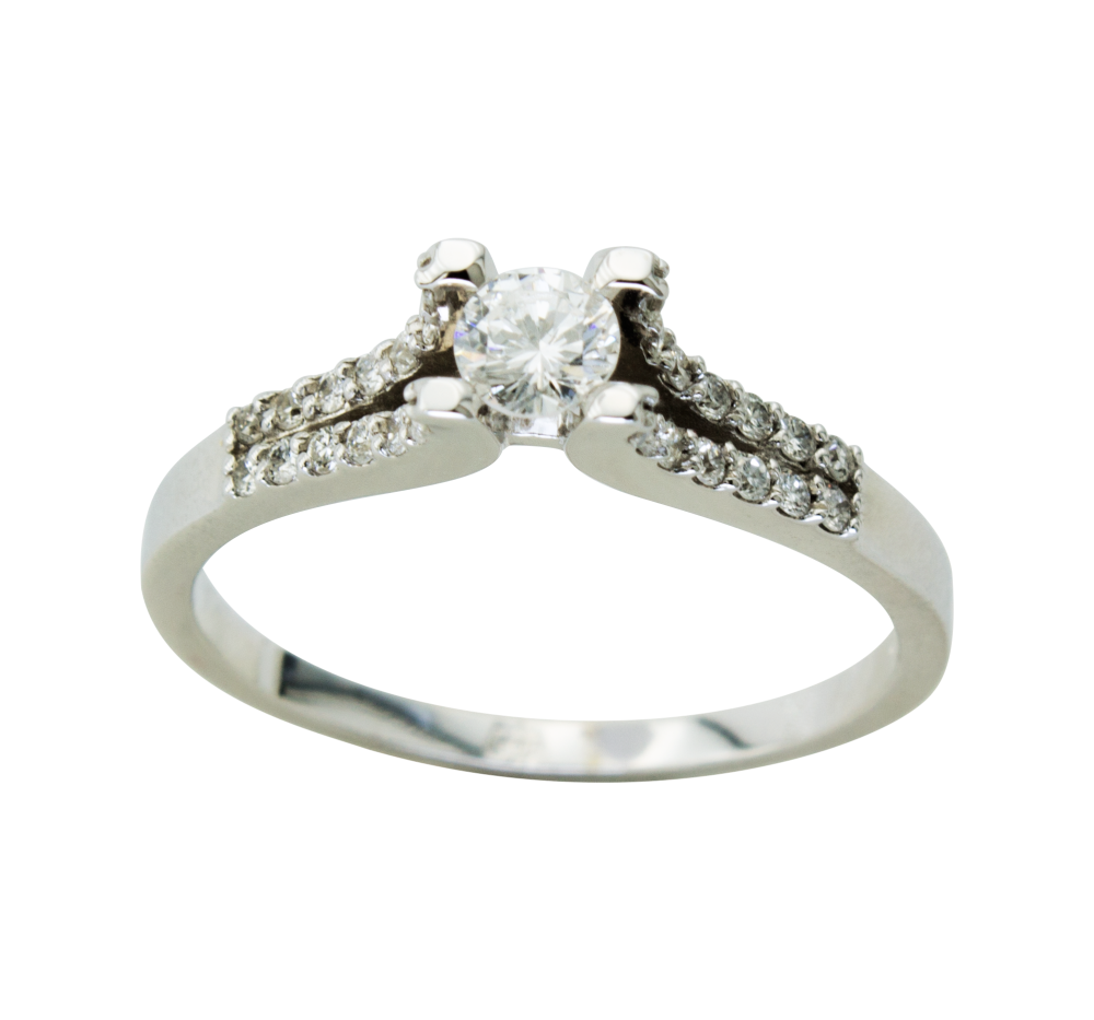 Страхотен годежен пръстен с диаманти от бяло злато 889384