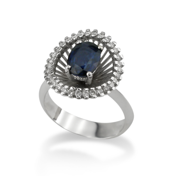 Златен пръстен с диаманти и сапфир 81524