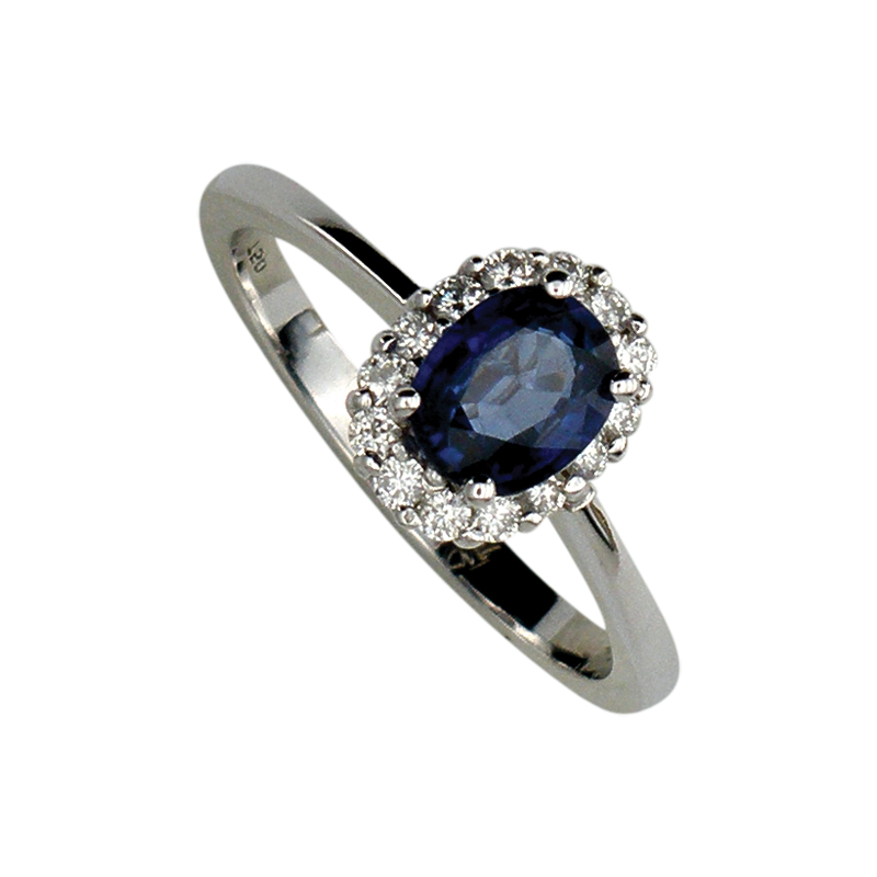 Златен пръстен със сапфир и диаманти 80488
