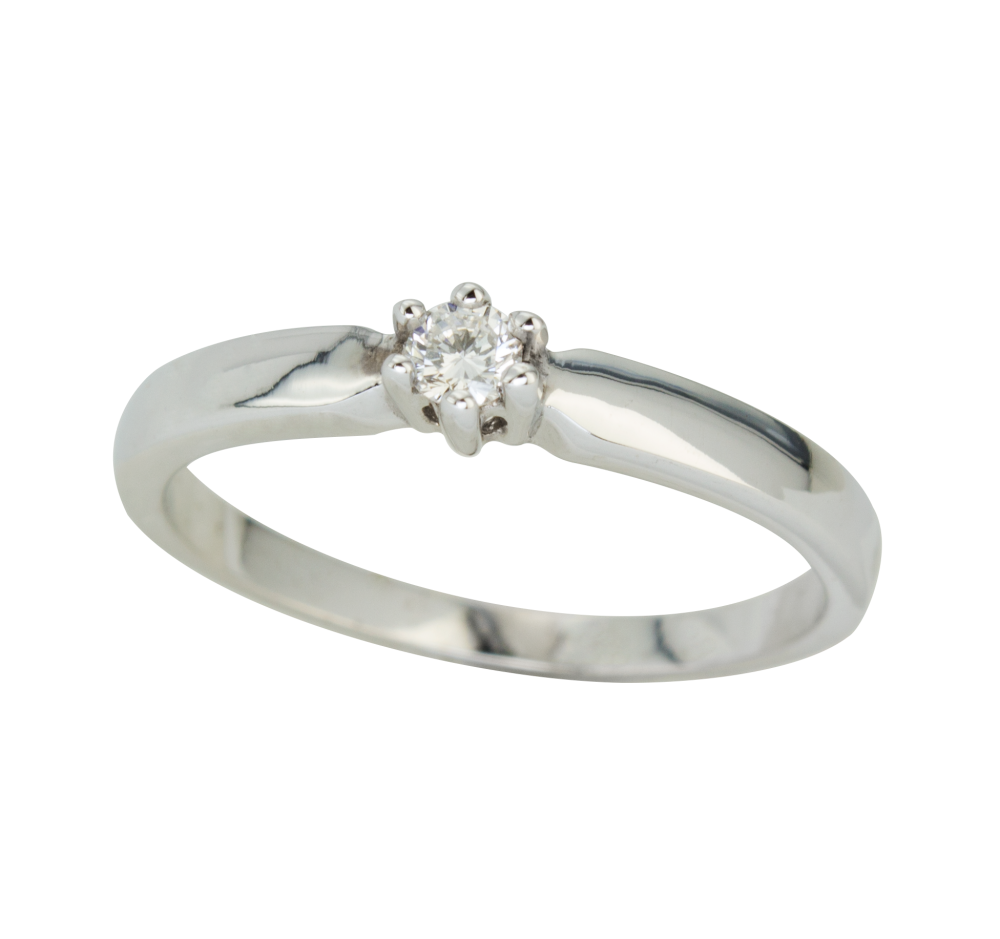 Елегантен годежен пръстен от бяло злато с диамант 888601