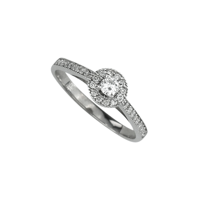 Годежен пръстен от бяло злато с диаманти 888401