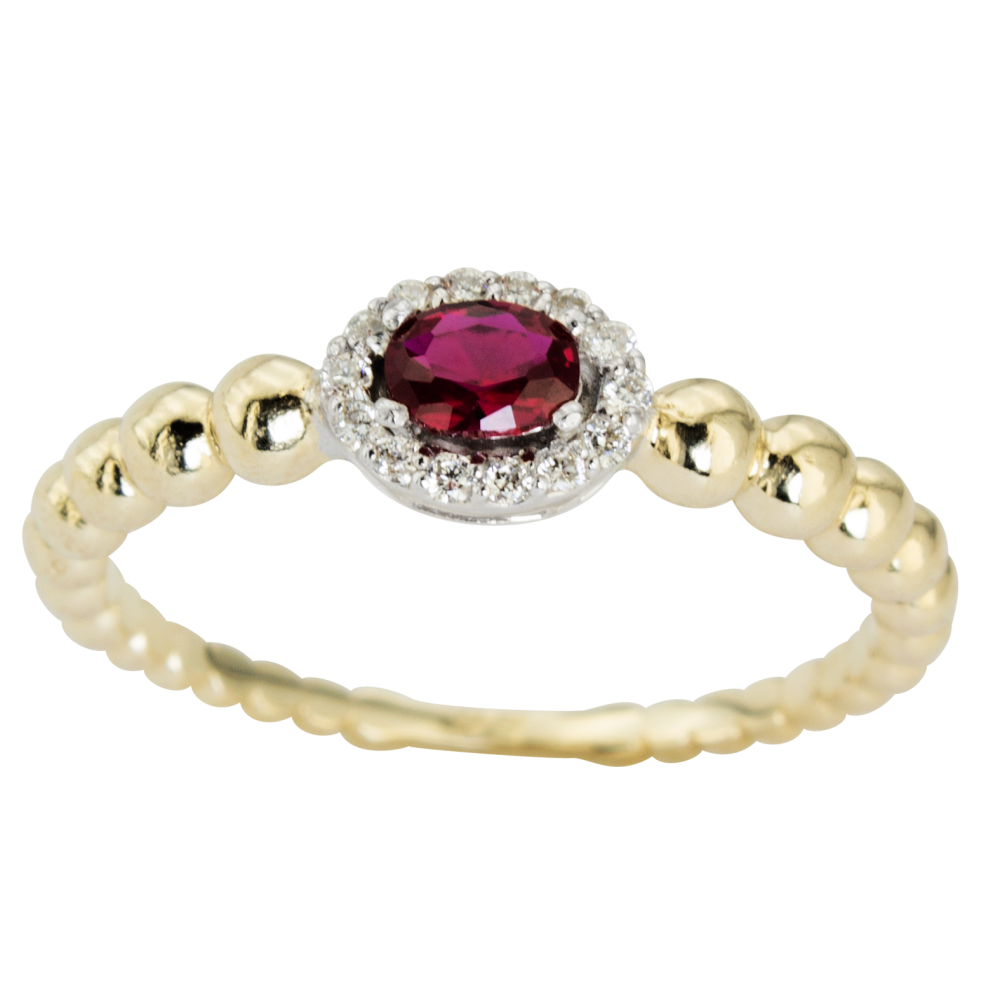 Стилен пръстен с диаманти и рубин 555510
