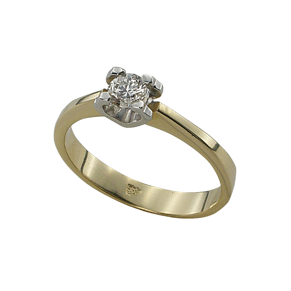 Годежен пръстен от жълто и бяло злато с диамант 888781