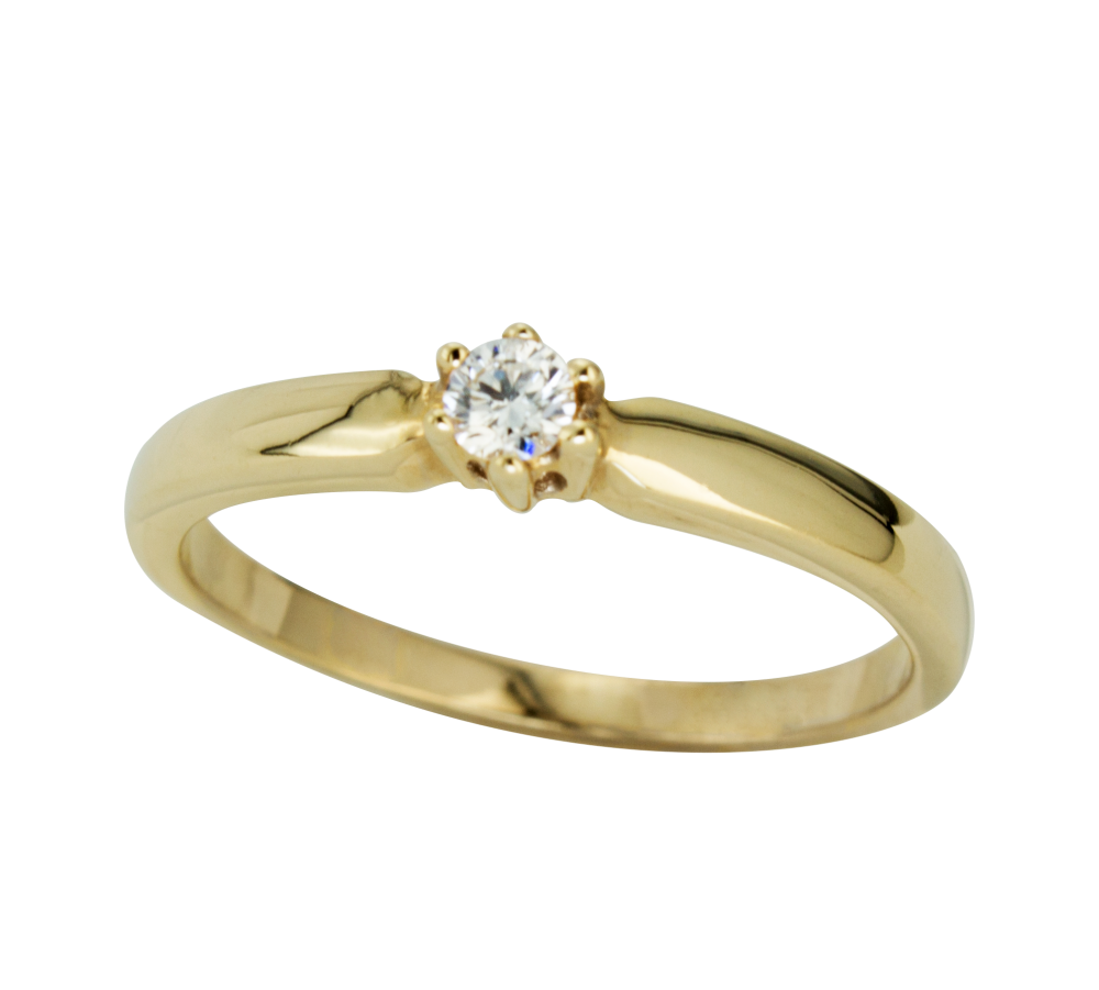 Елегантен годежен пръстен от жълто злато с диамант 889102