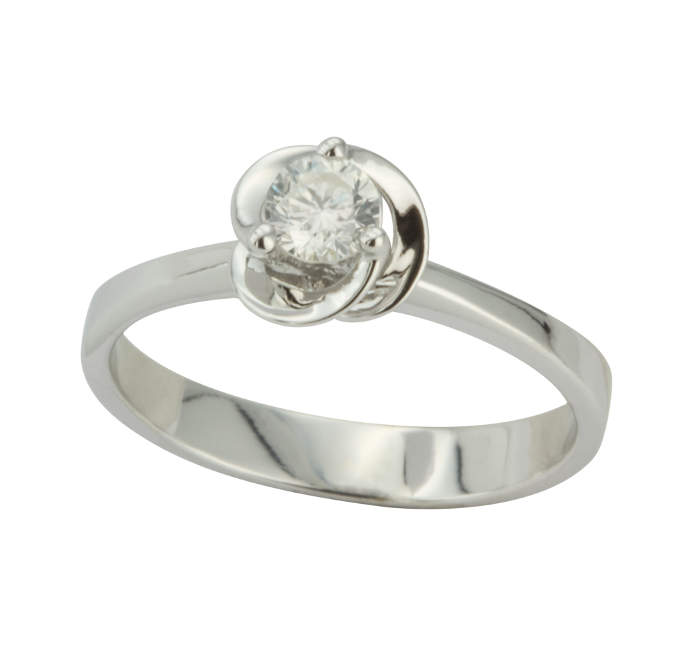 Стилен годежен пръстен от бяло злато с диамант 889842