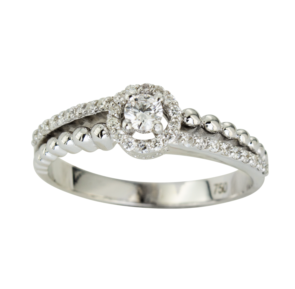 Стилен годежен пръстен от бяло злато с диаманти 889715